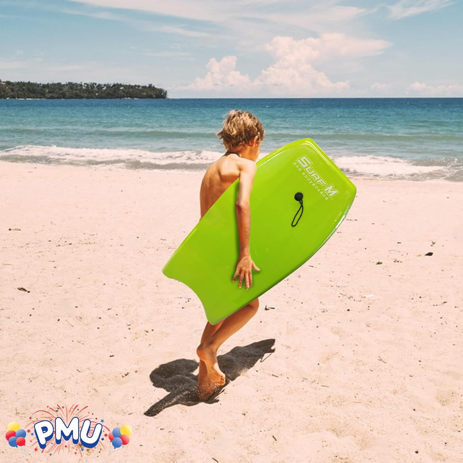 PMU 33 Inch Lime Green Bodyboard - Lightweight Wrist Leash, Surf Mania, Slick Bottom Boards for Beach, Sea & Pool - Surfing Board for Kids, Teens & Adults Wave Conditions Pkg/1