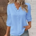 thumbnail image 2 of 3/4 Sleeve Shirts for Women Dressy Casual Tunic Blouses Lace V-Neck 3/4 Length Sleeve Womens Tops, 2 of 4