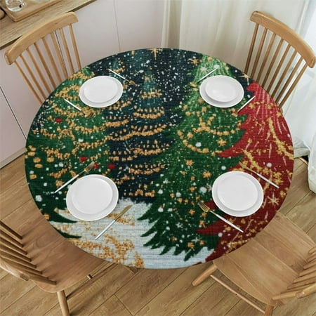 

Sheronv Christmas Trees Snow Stars Round Tablecloth 100% Polyester Stain-Resistant Washable Indoor Outdoor Dining Table Decor for Restaurants Weddings Parties 38 -42