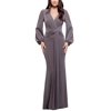 Betsy & Adam Women's Metallic Knit Long Sleeve Gown Gray Size 8