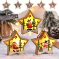 thumbnail image 1 of Adorno de estrella LED con luces cálidas - Colgante de madera de Papá Noel y muñeco de nieve - Decoración del árbol de Navidad de 4,13 pulgadas, 1 of 7