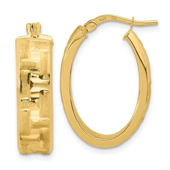 Quality Gold TF1978 14K Yellow Gold Polished Textured Oval Hoop Earrings