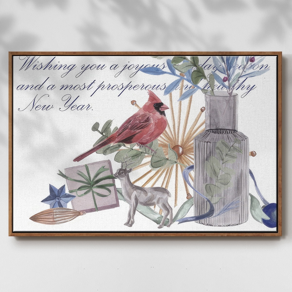 Warm Wishes Collection A - Framed Gallery Wrapped Holiday Canvas - 17 x 25 - Rosewood Frame