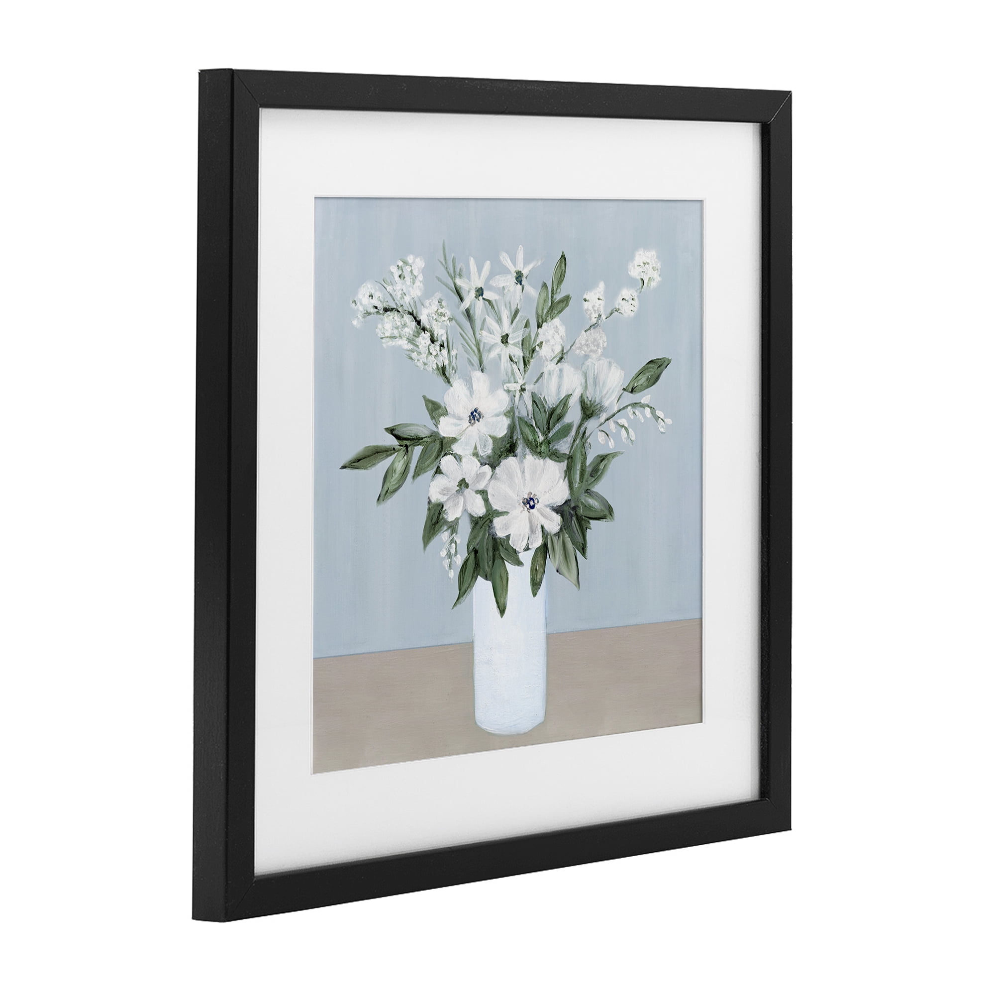 Stupell Industries Mixed White Blooms on Blue Black Framed Print Under Glass, design by Marilyn Dunlap