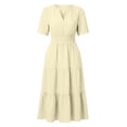 thumbnail image 3 of Ayolanni Short Sleeve Women Summer Dresses V Neck Solid A-Line Maxi Dress Beach Casual Knit Elegant Long Dress with Pockets Yellow XXXL, 3 of 6