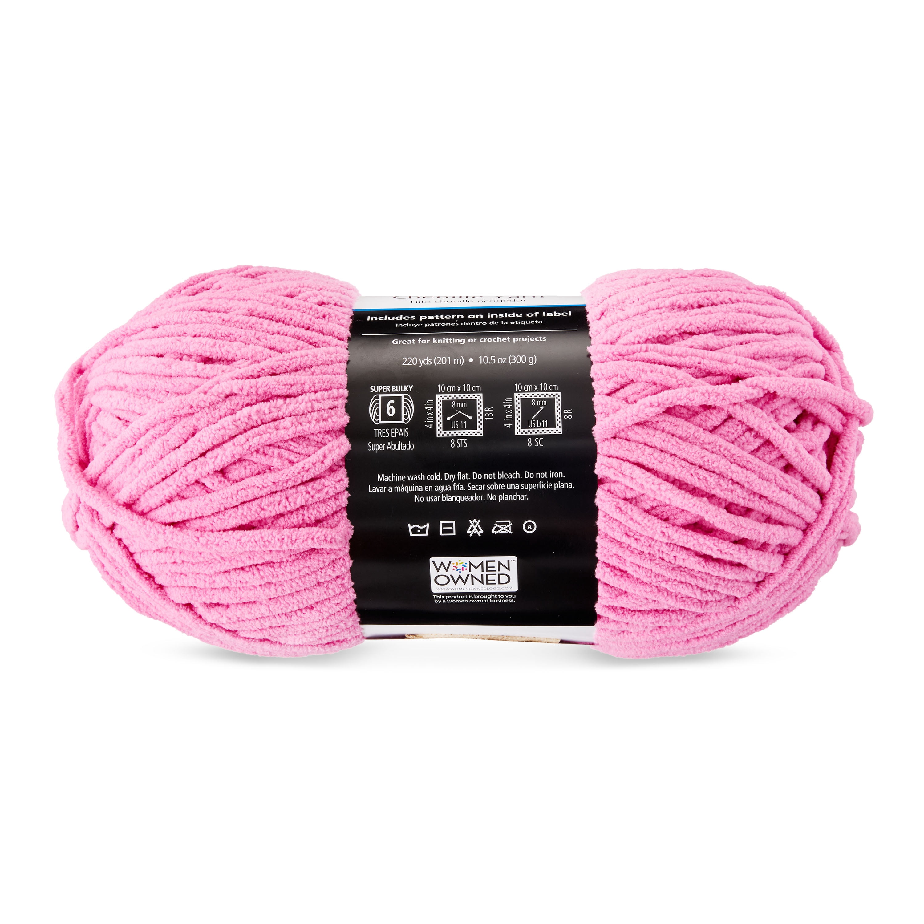 Mainstays Cozy Chenille Yarn, 220 yd, Aurora Pink, 100% Polyester, Bulky