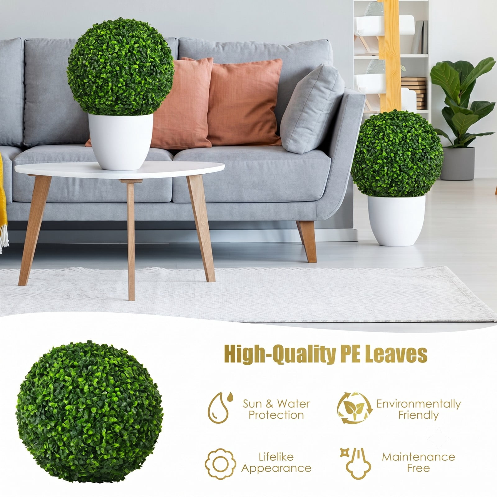 ALPULON 2 Pieces Artificial Boxwood Topiary Ball Tree Set Faux Greenery UV Protected Fade Resistant Plants for Indoor Outdoor Home Office Shop Doorway Decor, Green