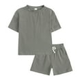 thumbnail image 2 of Caqnni Toddler Baby Boy Girls Summer Set Letter Print Crew Neck Short Sleeve T-Shirts Elastic Waist Shorts 2Pcs Outfits Short Sets Pajamas & Dailywear Set 8-9 Years,Dark Gray, 2 of 6