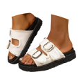 thumbnail image 3 of Fiaer Women's Buckle Denim Platform Slippers Open Toe Slide Mules Sandals Summer Fashion Walking Shoes White 8.5, 3 of 9