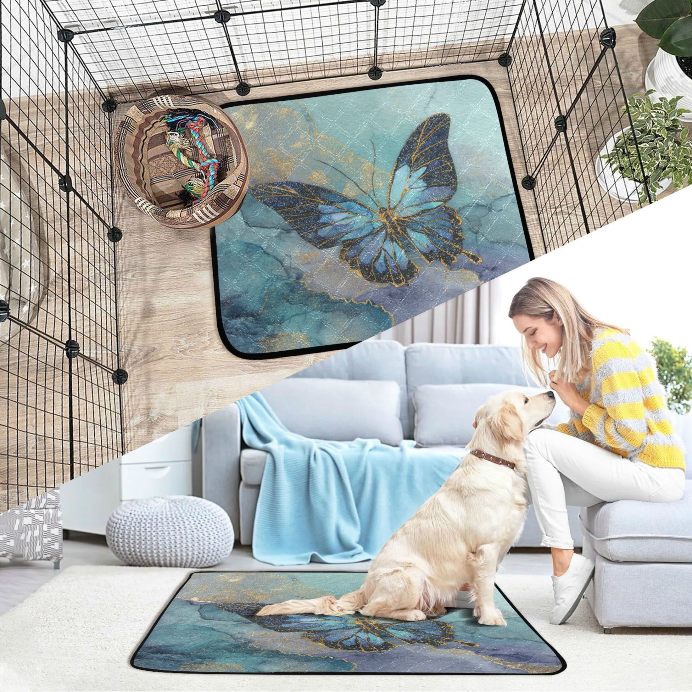 Qxltty Marble Butterfly Cat litter Pads Pet Set of 3 Diaper Mats Center Anti-leakage Layer Absorbent Soft and Comfortable