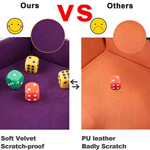 SIQUK 2 Pieces Folding Dice Tray Velvet Hexagon Tray Dice Rolling Tray PU Leather Holder for RPG DND Dice Table Games Camel and Black