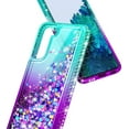 thumbnail image 3 of Nagebee Case for Samsung Galaxy S21 5G with Screen Protector (Full Coverage HD Film) Ring Holder/Wrist Strap, Girls Women Liquid Bling Sparkle Glitter Cute Phone Cover (Aqua/Purple), 3 of 7