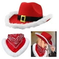 thumbnail image 4 of Stylish Scarf Cowgirl Hat Bandana Set for Christmas Party Photo Props Santa Hat with Beautiful White Brim, 4 of 8