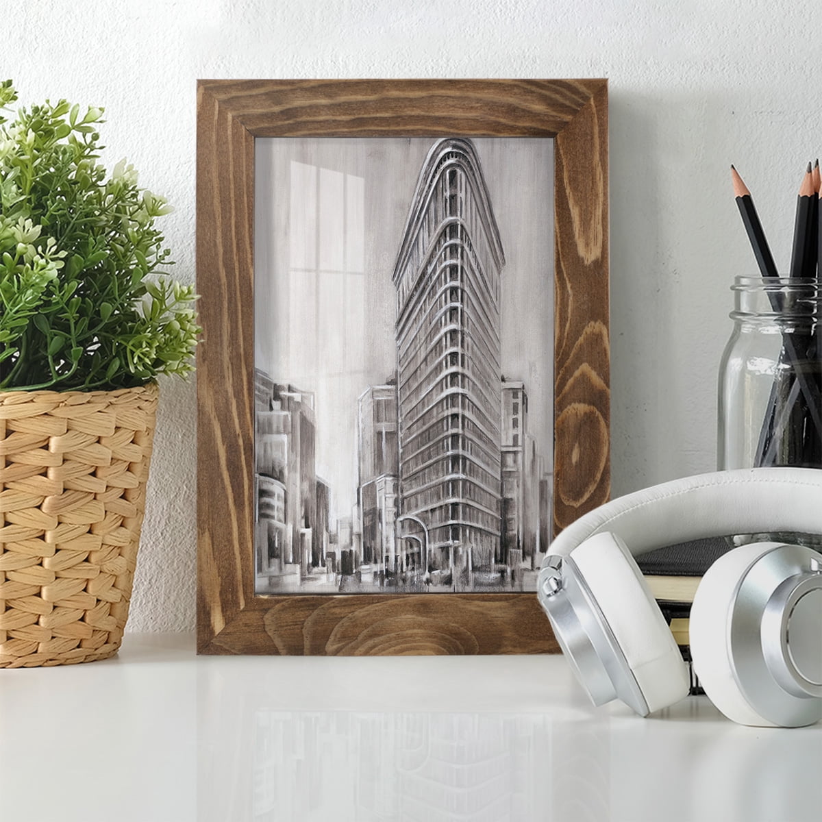 Art Deco Cityscape II -Framed Print w/glass-Walnut