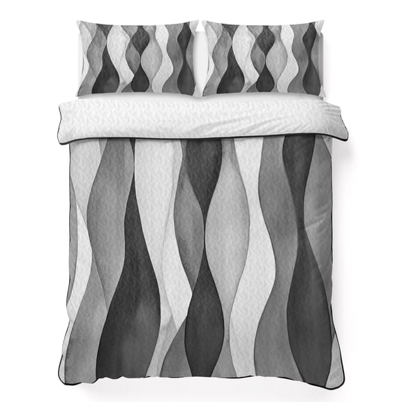 Quilt Sets Twin XL Size Black Water Waves Comforter Set Soft Bedspread Coverlet 3 Pieces Ombre Abstract Strips Quilted Bedding Set with 2 Pillowcases Thin Comforter Bed Cover 68x98 Inch