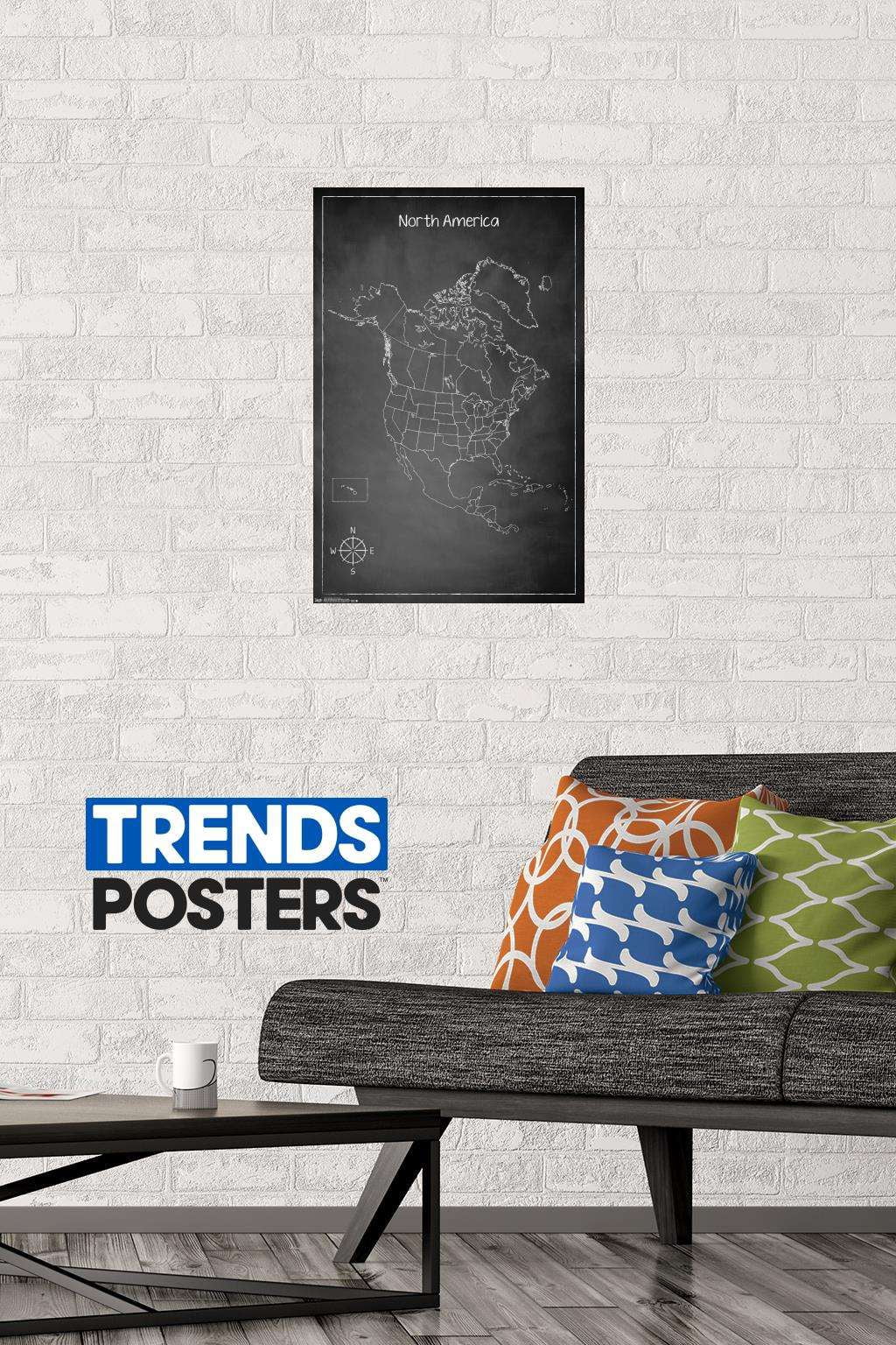 Chalk Map - North America Wall Poster, 14.725" x 22.375"