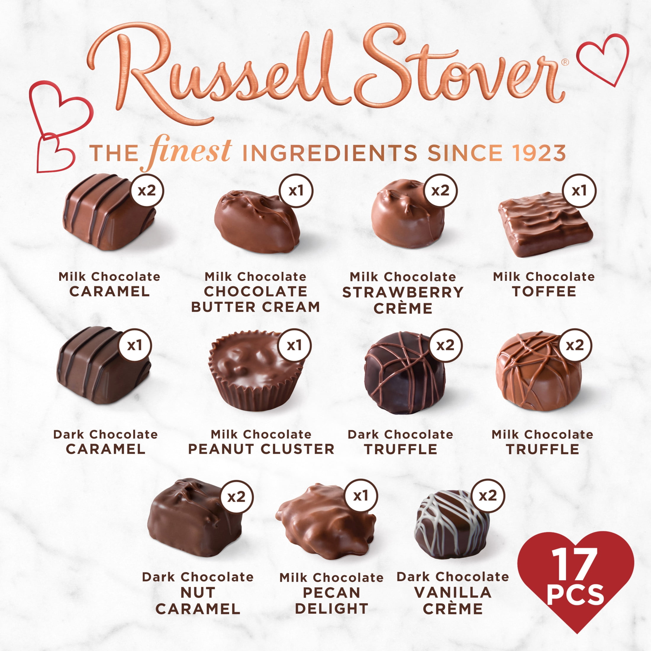 Russell Stover Valentine's Day Red Foil Heart Assorted Milk & Dark Chocolate Candy Gift Box, 10 oz.