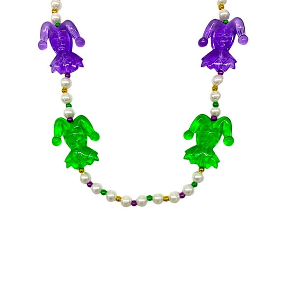 40" Purple, Green and Gold Jester Bead Necklace