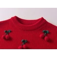 thumbnail image 4 of Bobifish Baby Light Blue Crew Neck Sweater Red Cherry Applique Long Sleeve Soft Cute Kids Outdoor Activities & Home Wear Daily Knitted Pullover Top, 4 of 7