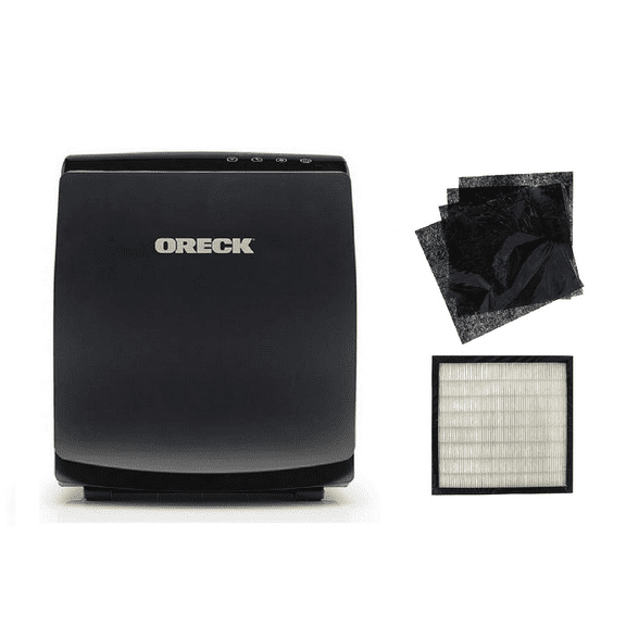 Oreck AirVantage ELITE True HEPA and Charcoal Air Purifier and Allergen Remover For Small To Medium Sized Room   Extra 6 month HEPA, 2 Extra Odor Filters (Black)