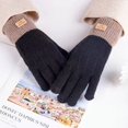 thumbnail image 2 of harmtty Contrasting Color Gloves Winter Gloves Knitted Thick Warm Color Matching Anti slip Elastic Soft Plush 1 Pair Unisex Black, 2 of 8