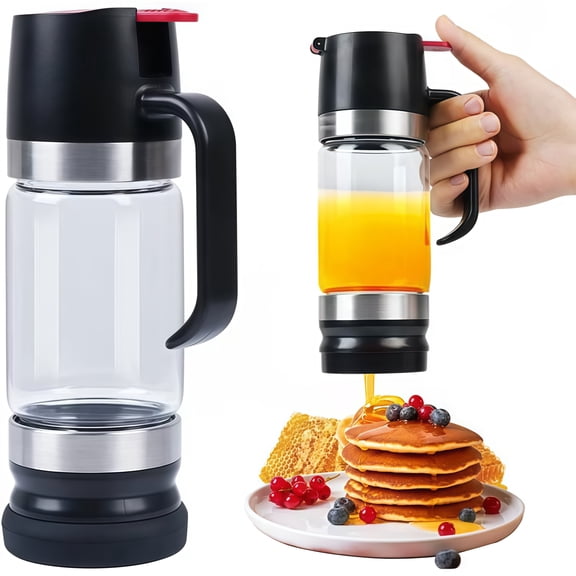 10.1oz (300ml) Glass Honey Syrup Dispenser, No Drip Auto Open Pour Spout Bottle with Handle, Leakproof Container for Pancake Syrup, Coffee and Home Kitchen Use