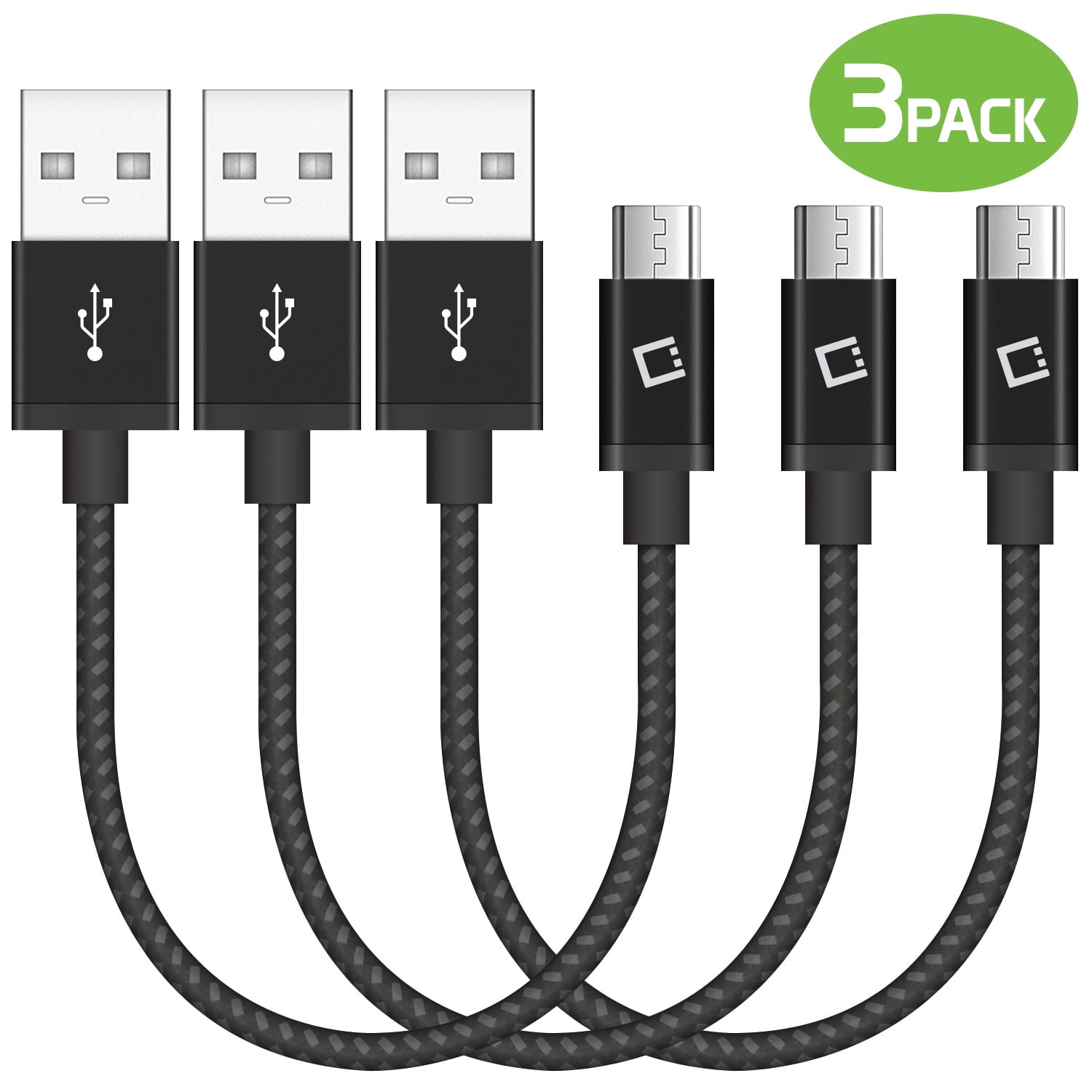 3 Pack Premium Micro USB Data Sync Cable, 4” Heavy Duty Nylon Braided