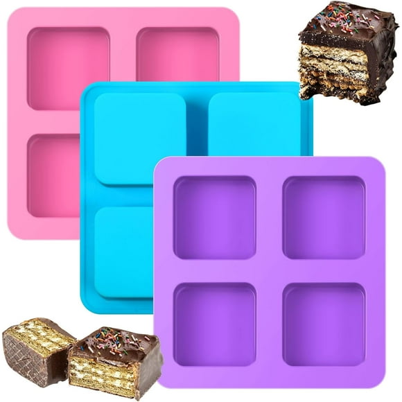 4 Cavity Chocolate Covered Cookie S'mores Molds, 3Pcs Silicone Square Molds Reusable Non Stick Silicone Trays for Smores, Chocolate, Graham Crackers, Candy, Marshmallow Making