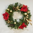 thumbnail image 2 of Barton Pre-Lit Teardrop Evergreen Christmas Wreath 24in with Pine Cones & Poinsettia Flowers, 2 of 5