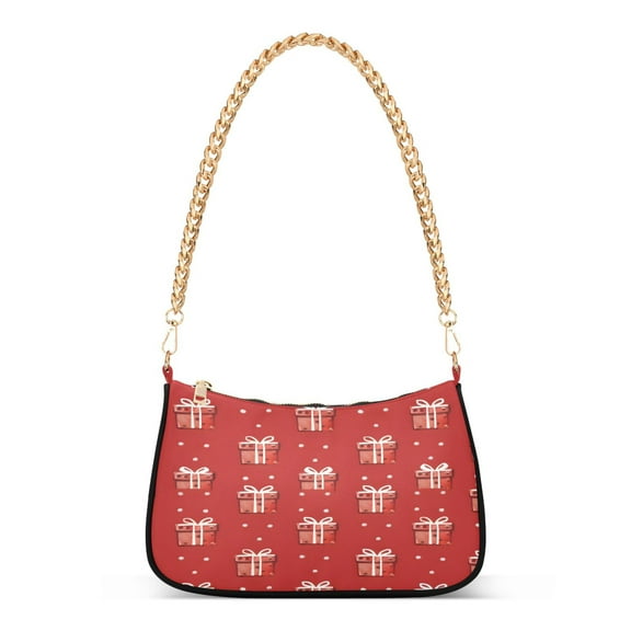 Ryvnso Christmas Gift Red Pattern Womens Chain Shoulder Bag Tote Handbags Clutch Hobo Purse with Zipper for Travel