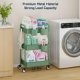 thumbnail image 4 of 3-Tier Rolling Cart, Green, 66 Pounds Capacity, Mesh Storage Organizer with Lockable Wheels, 3 Hanging Cups, 4 Hooks, Easy Assembly, for Kitchen, Bathroom, Laundry, Grocery, 4 of 16