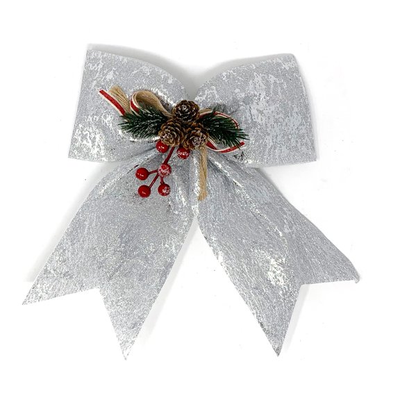 Allgala Christmas Decorative Bows for Wreath Garland Treetopper Christmas Tree (9" LG Silver Foil 2-PK)-XBW93056