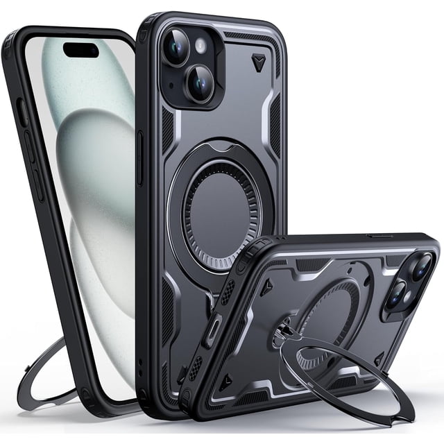 Diseñado para Funda Magnética para iPhone 15, Compatible con Magsafe, Prueba de Caída de 10 pies Resistente y Resistente, Soporte de Anillo Giratorio 360, Funda de Teléfono de Protección