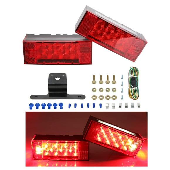 PEAKTOW PTL0102 Kit de Lumière Rectangulaire Bas Profil Submersible 12V pour Remorque LED Stop/Turn/Tail