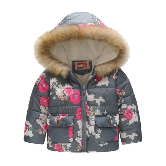 Likimi Toddler Kids Girls Coat Long Sleeve Print Hooded Tops Casual Thermal Soft Fall Winter Outerwear Size 5-6 Years Pink