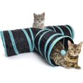 thumbnail image 4 of Túnel plegable para gatos NQ interactivo 3 canales con bola colgante negro azul, 4 of 5