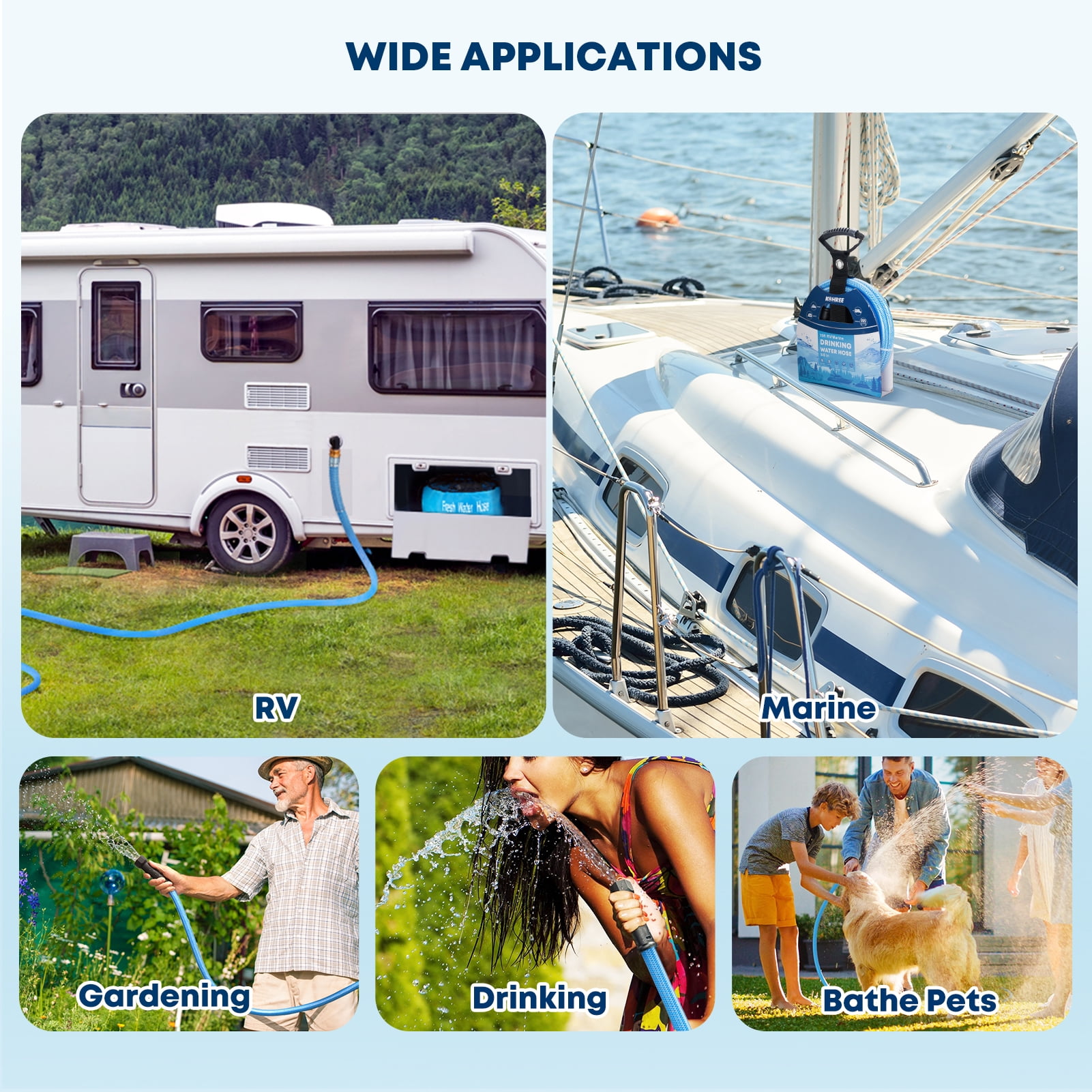Kohree 25FT Upgraded RV Water Hose with Storage Bag, 5/8" Drinking Water Hose, Reinforced PVC Design w/Strain Relief Ends for RV, Camper, Truck