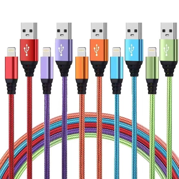 Cable cargador para iPhone Aurnoet de 3 m, paquete de 5, certificado MFi, nylon