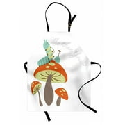 Alice in Wonderland Apron, Hookah Smoking Caterpillar Sitting on a Mushroom and Asking Who are You, Unisex Kitchen Bib with Adjustable Neck for Cooking Gardening, Adult Size, Multicolor, by Ambesonne