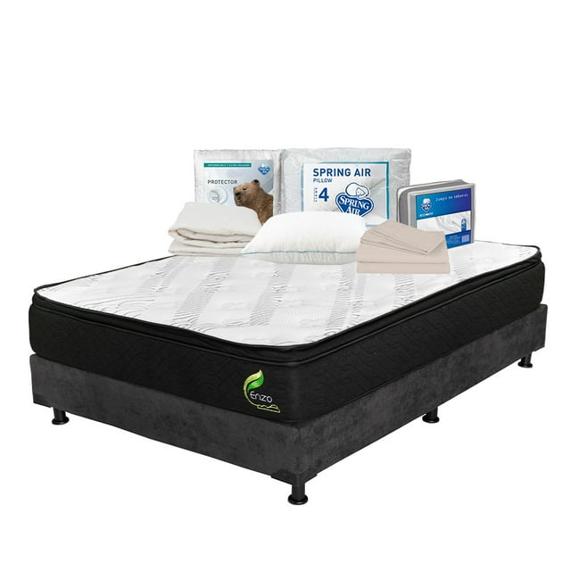Colchón Matrimonial Restonic Enzo + Box + Almohada Osos + Protector de Colchón + Juego de Sábanas