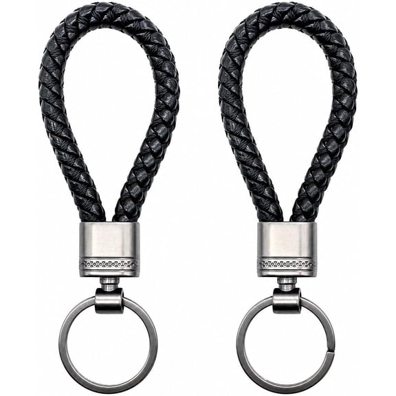 DESIGNICE 2 Pack Braided Leather Keychain,Handwoven Rope Strap Keychain for Women Men,Leather Keychains for Car Keys