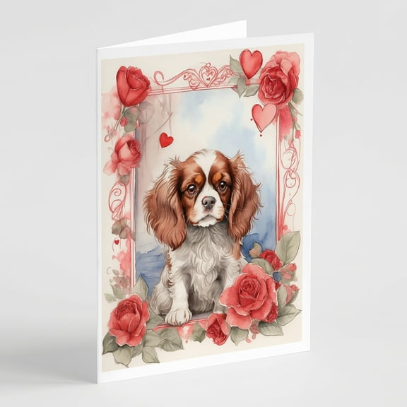 Cavalier Spaniel Valentine Roses Greeting Cards Pack of 8 7 in x 5 in