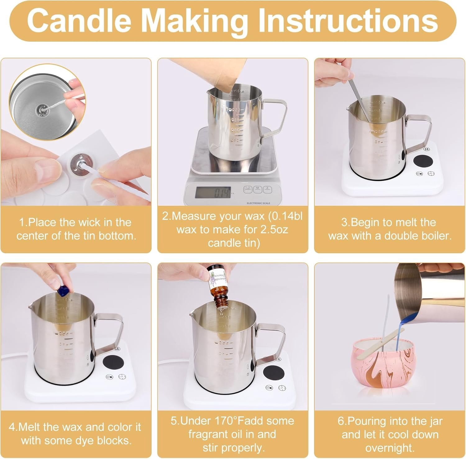 Candle Making Kits for Adults, Candle Making Supplies Accessory for Beginner, DIY Scented Candle with Beeswax, Essential Oil, Wicks, Wax Melting Pot, Moulds, Candle Jars, Dye, Make Your Own Candle