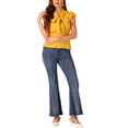 thumbnail image 2 of INSPIRE CHIC Women's Blouse Polka Dots Tie Neck Ruffled Cap Sleeve Wear-to-Work Top XS Yellow, 2 of 5