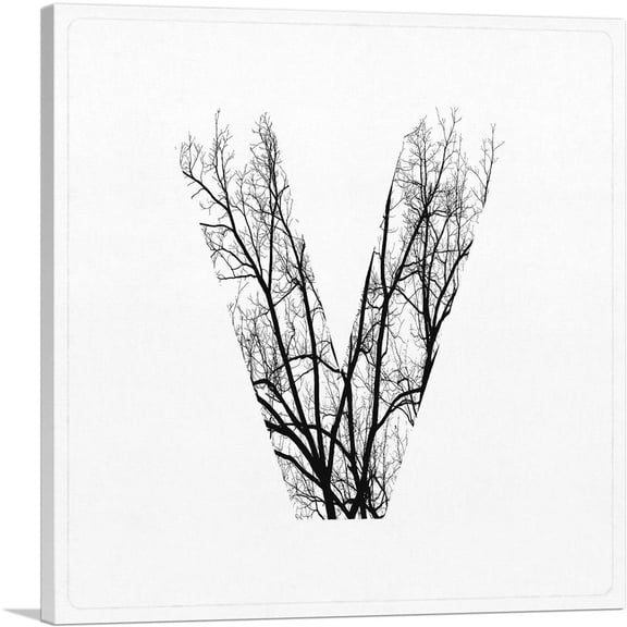 ARTCANVAS Tree Branches Alphabet Letter V Canvas Art Print - Size: 18" x 18" (0.75" Deep)