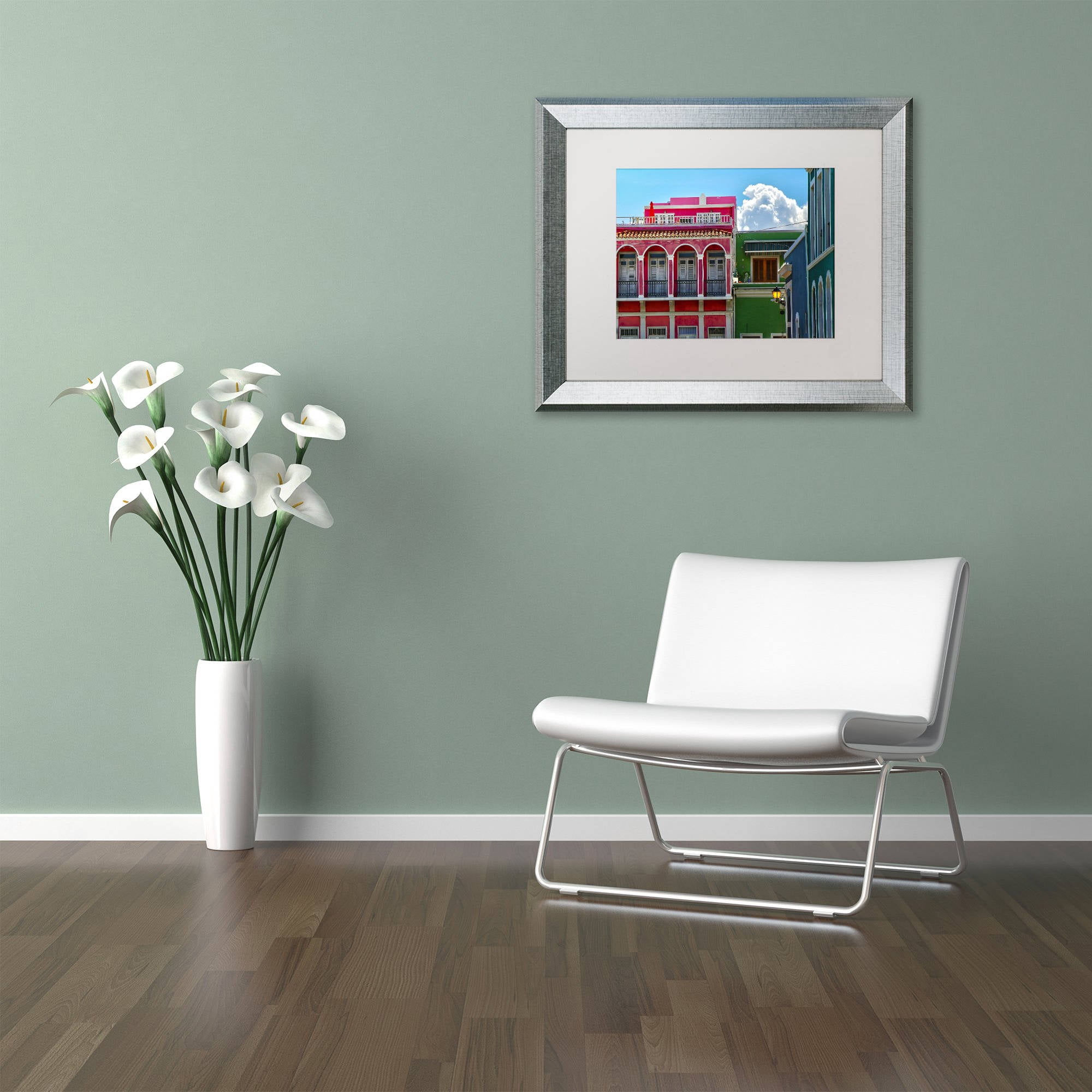 Trademark Fine Art "Old San Juan 10" Canvas Art by CATeyes, White Matte, Silver Frame
