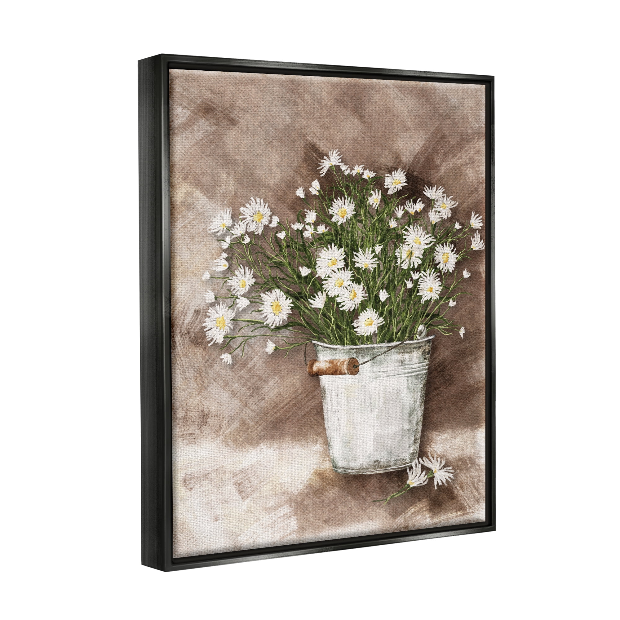 Stupell Industries Daisies in Country Bucket Botanical & Floral Painting Black Floater Framed Art Print Wall Art, 17 x 21