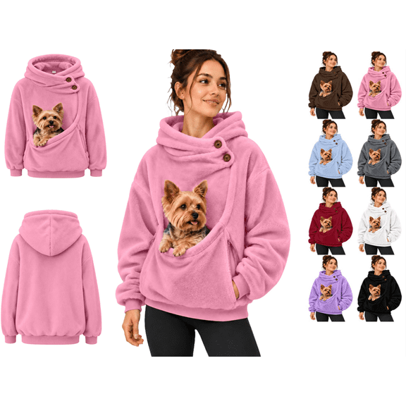 Pet Pouch Hoodie, Pet Carrier Sweatshirt, Fall Winter Sherpa Fleece Hoodie for Women Men