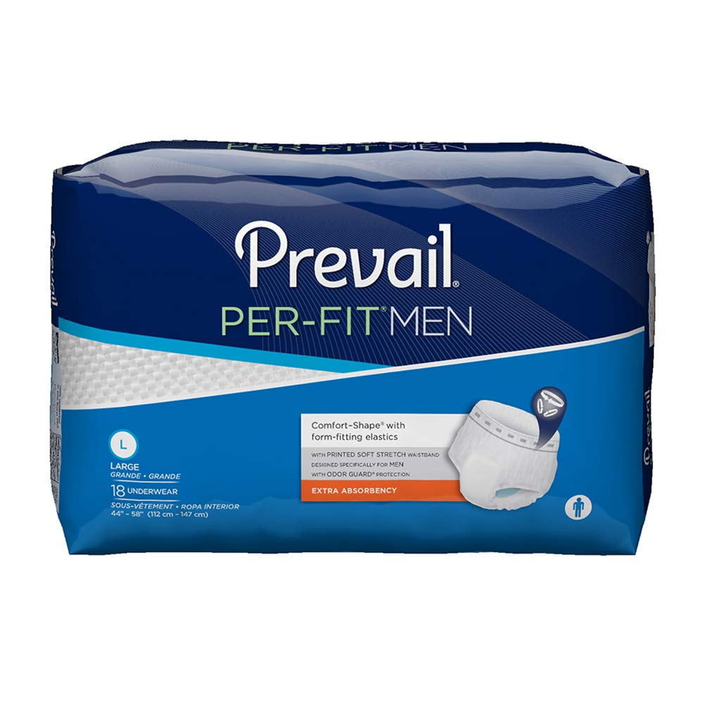 Prevail Per-Fit Absorbent Underwear for Men PFM-513 Large Pack of 18, White