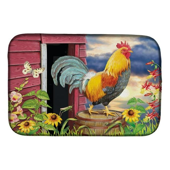 14 x 21 in. Rooster Barnyard Morning Dish Drying Mat